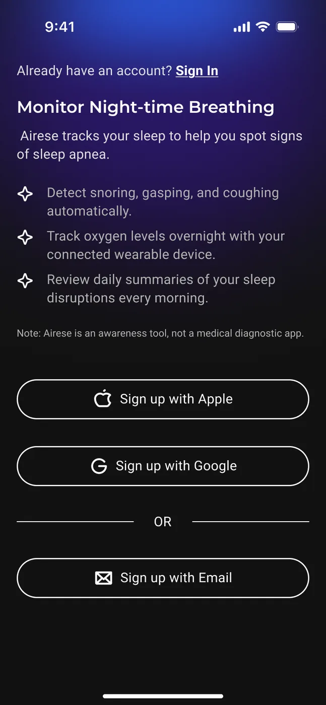 Airese: Sleep Apnea Screener — Sign up