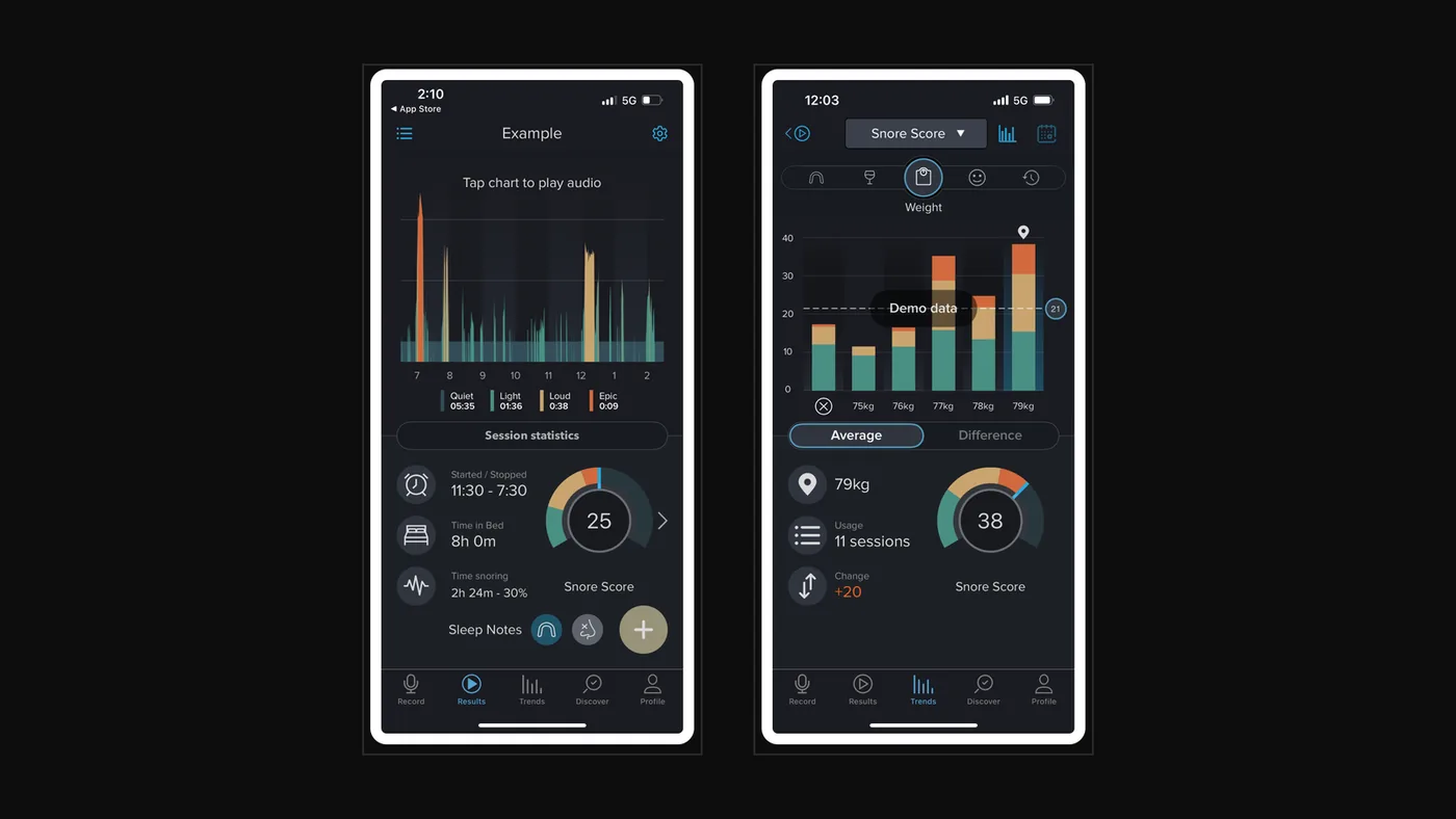 Airese: Sleep Apnea Screener — SnoreLab, score and trends