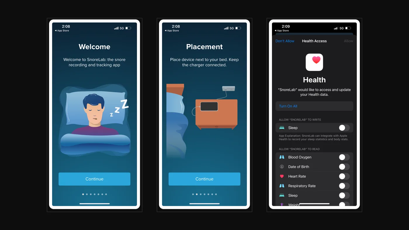 Airese: Sleep Apnea Screener — SnoreLab, onboarding