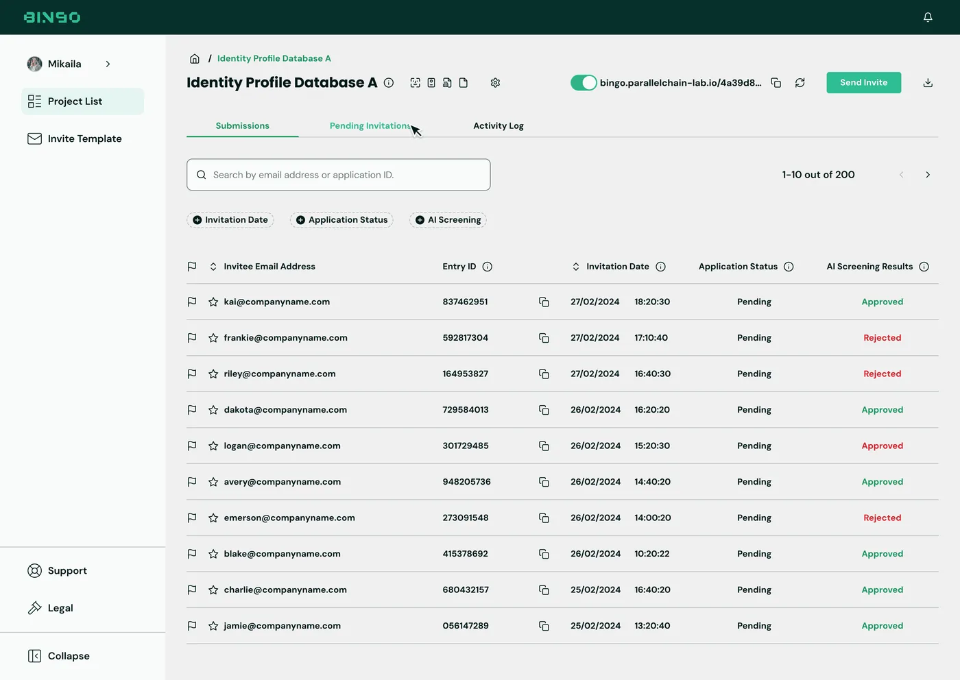 BINGO Admin Console — Submission review, status and AI screening