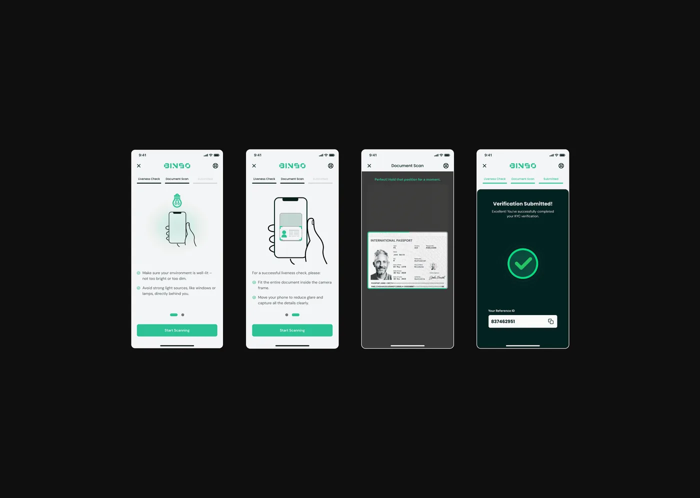 BINGO KYC Flow — Document capture and submission confirmation