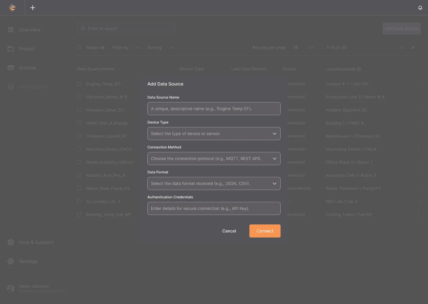 Spatialworks Digital Twin — Add data source, modal flow