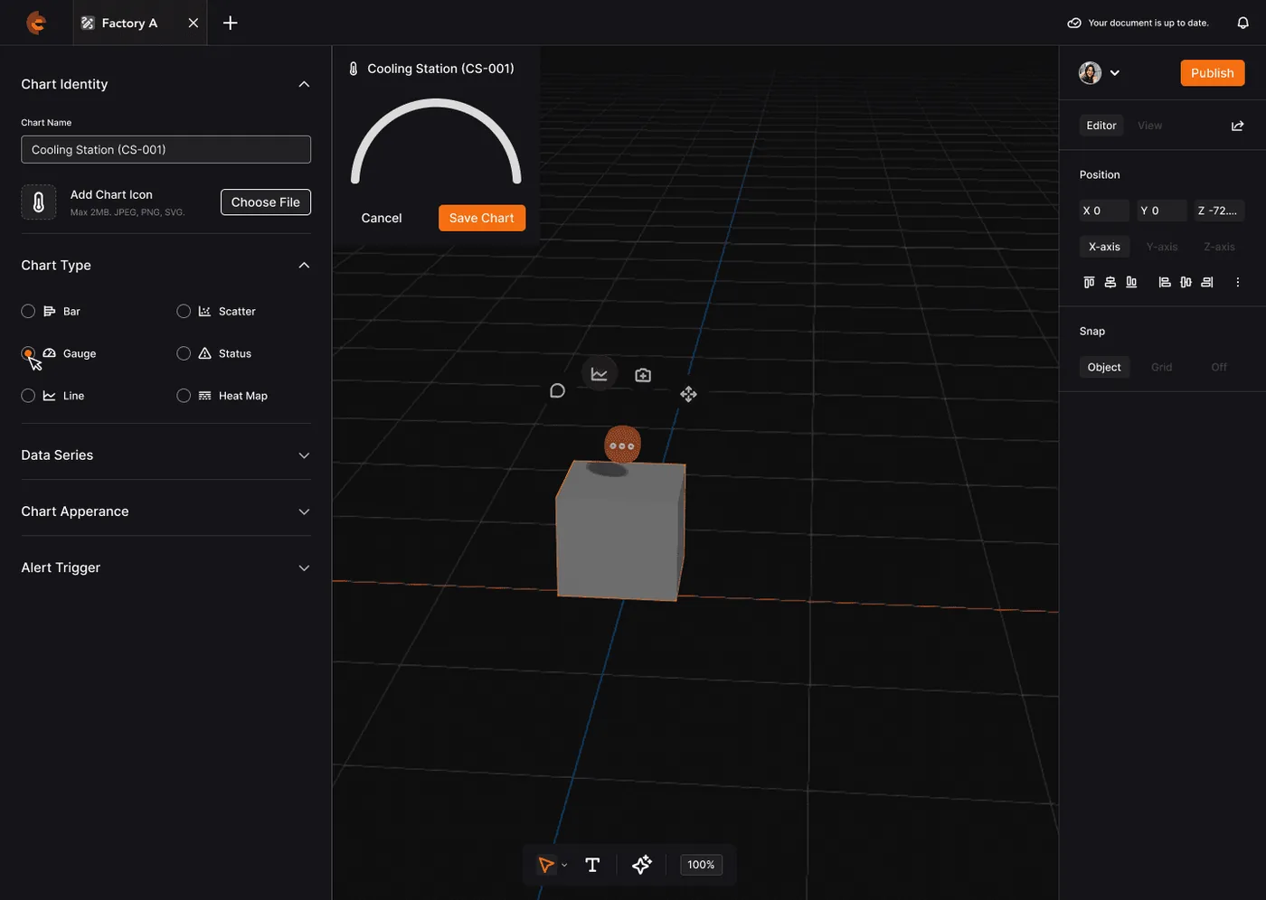 Spatialworks Digital Twin — Chart type selection, visual configuration
