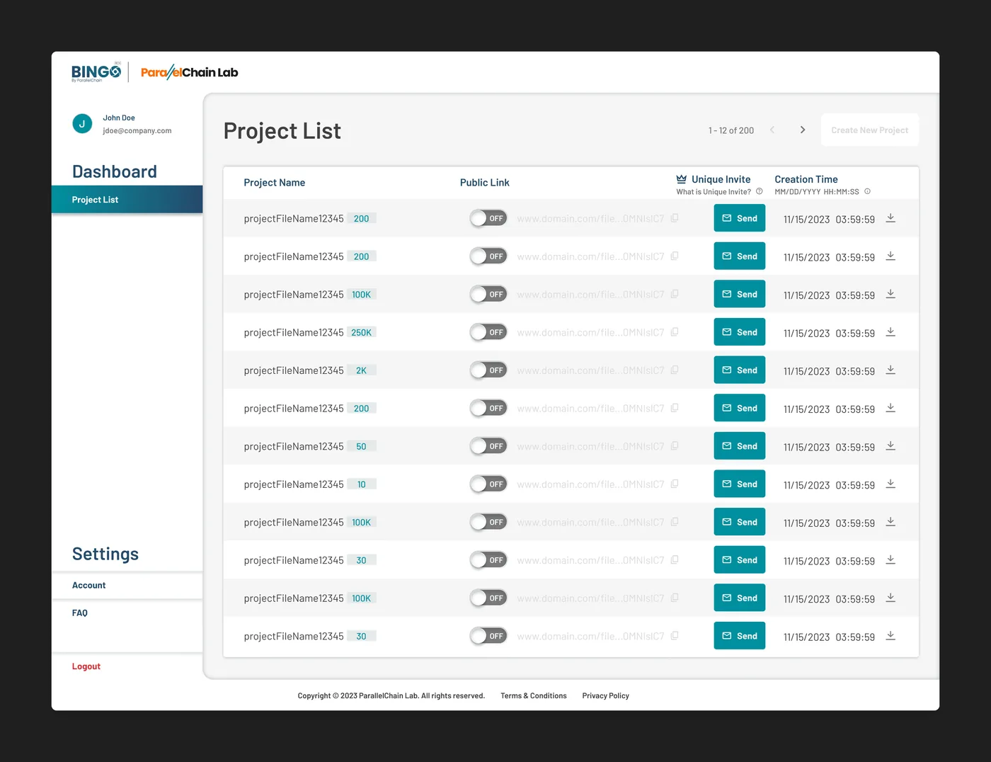 BINGO Admin Console — before