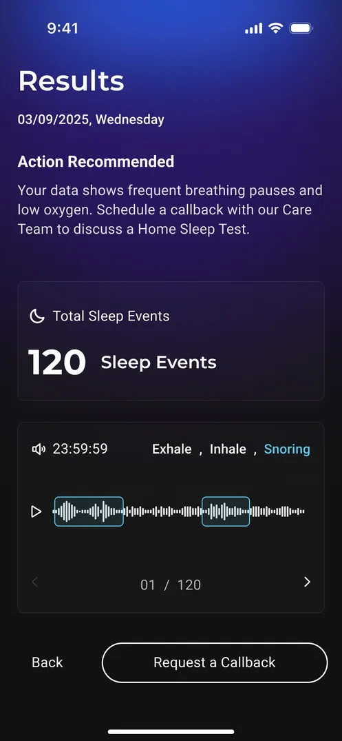 Airese critical result — Action recommended, with the sticky Request a Callback action to the Care Team