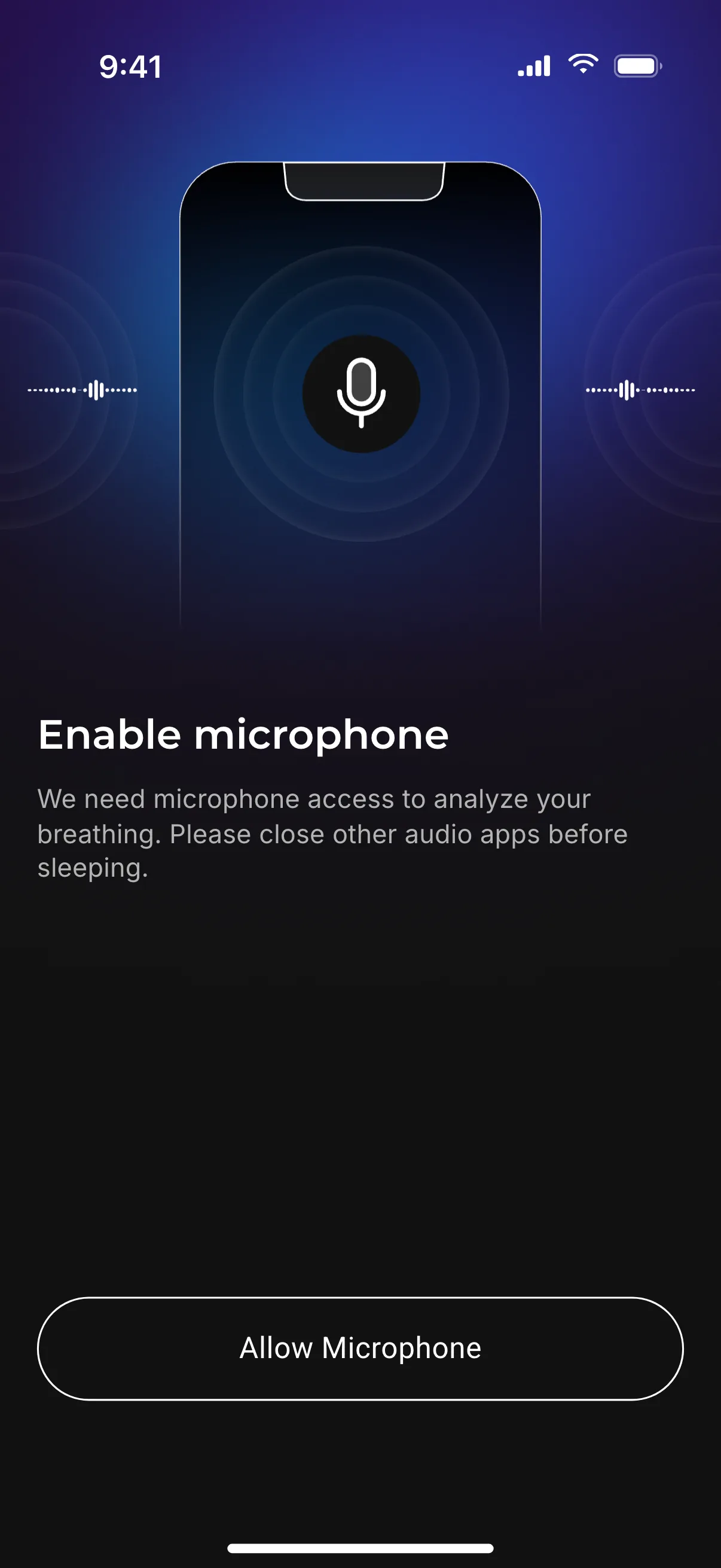 Airese onboarding, the microphone request framed by what it enables